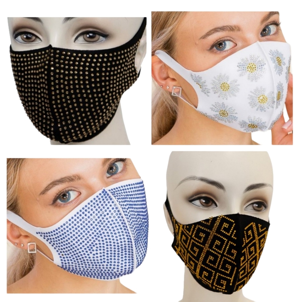 New! 4 Pack Rhinestone Fashion Face Masks